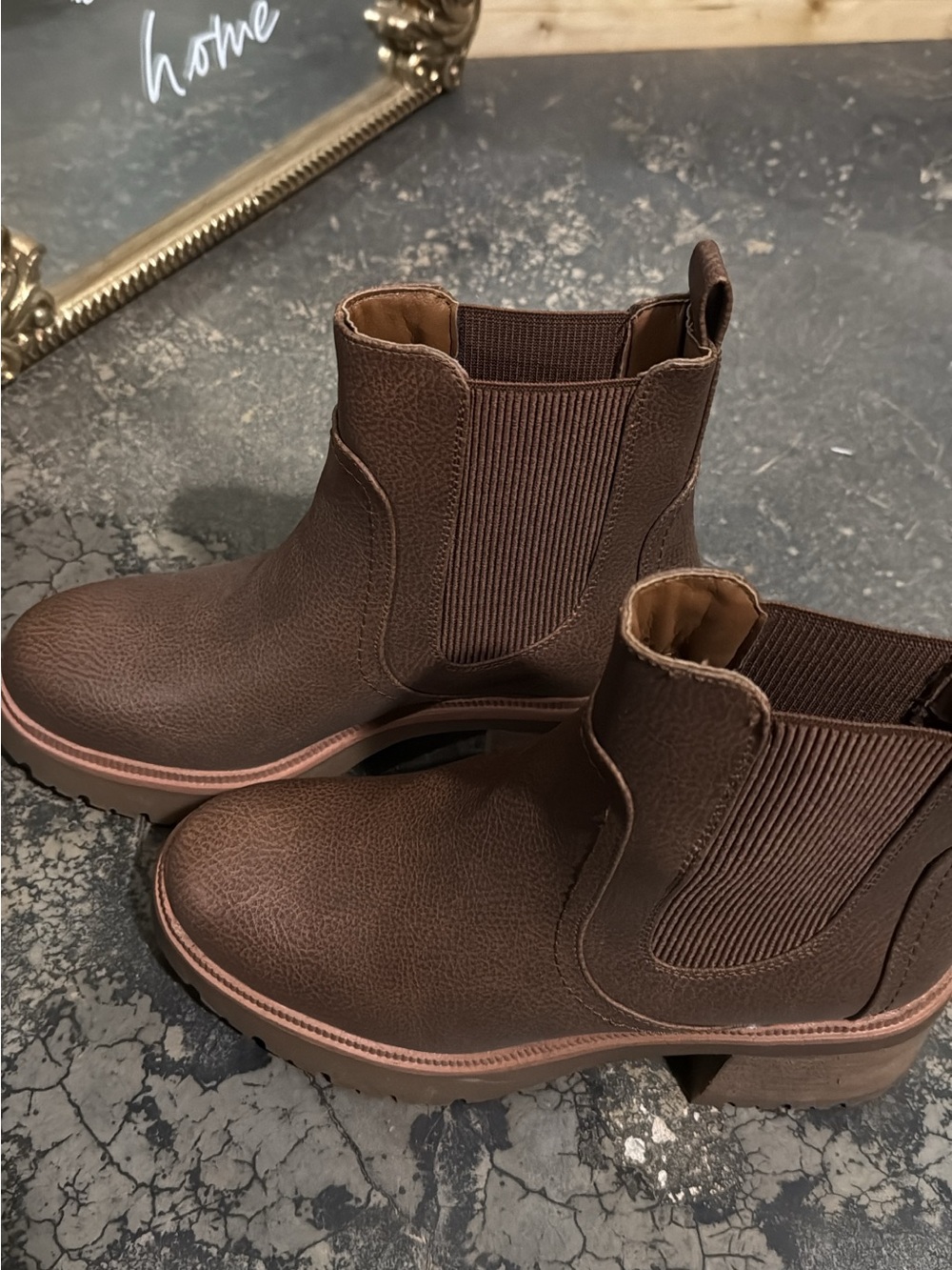 Women’s Brown Chelsea Booties with Elastic Side Panels